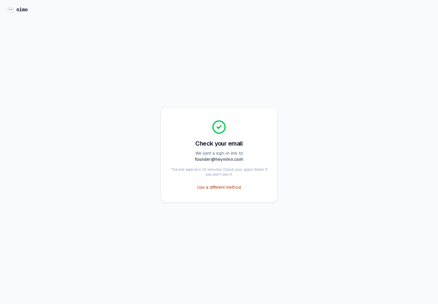 Magic link sent message